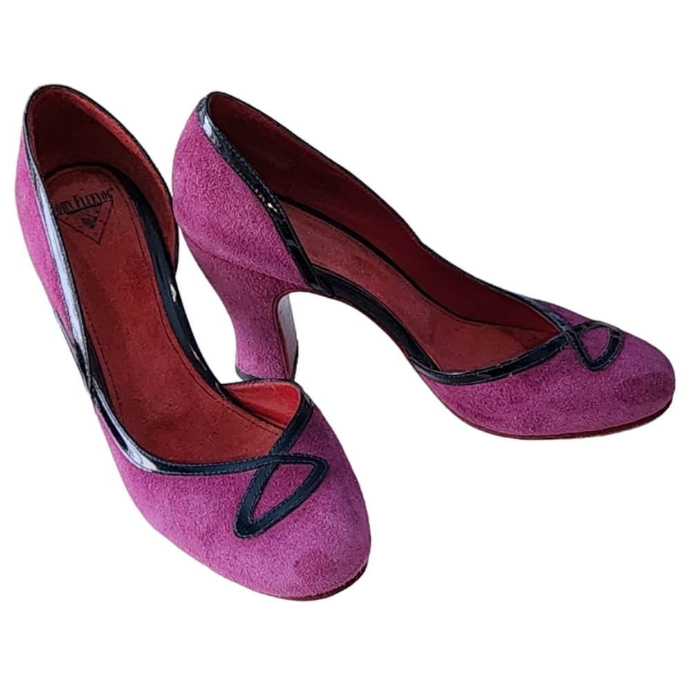 John Fluevog Miracles Cana Magenta Suede Dorsay Heels